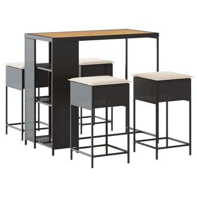 Produktbild von vidaXL 5-tlg. Gartenbar-Set mit Kissen Schwarz Poly Rattan