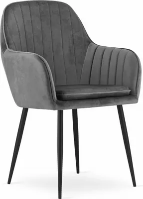 Image de Chaise - Leobert - Lugo - Velours Gris Foncé/Pieds Noirs - 57,5 X 56,5 X 86,5 Cm