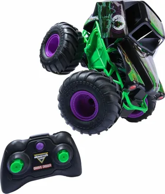 Produktbild von Monster Jam - Smash 'n Bash Grave Digger, ferngesteuerter Monstertruck, der sich beim Crash verformt und auf Knopfdruck wieder repariert, Monstertruck, 4 Jahr(e), Kunststoff, Schwarz, Grün