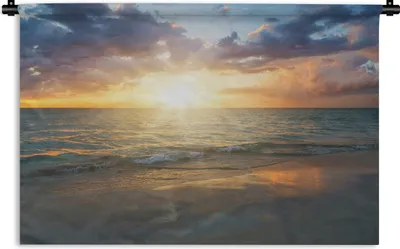 Produktbild von MuchoWow® Wandteppich Wandbehang Sonnenuntergang - Wolken - Strand 90x60 cm Tapisserie Dekoration Wandtuch - Wandskulpturen - Bildteppich