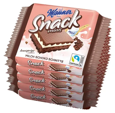Obrázek produktu pro Manner Snack Minis mléčné čokoládové křupavé kakaové oplatky 5 x 25 g