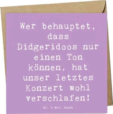 Produktbild von Mr. & Mrs. Panda Grußkarte Spruch Didgeridoo Konzert - Lavendeltraum - Geschenk, tief, Klappkarte, anlasskarte, Instrument, Lernen, Glückwunschkarte, doppelkarte, Musiker