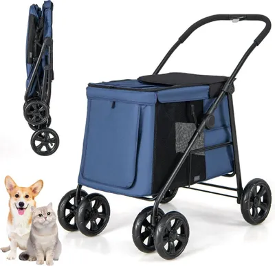 Produktbild von Hundewagen Hundebuggy klappbar bis 40 kg Hundetrolley mit Kissen 106 x 63 x 103 cm Blau
