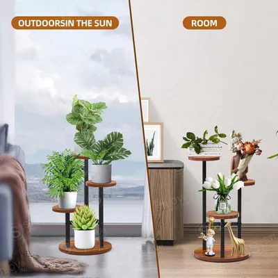 Image de Étagère à plantes d'intérieur - Étagères d'angle en bois et en métal - 3 niveaux