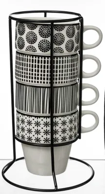 Obrázok produktu pre Secret de Gourmet 4 šálky s podstavcami z porcelánu čiernobiele 8,5 cm x 11 cm x 8 cm