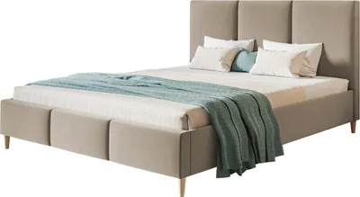 Produktbild von Polsterbett LUX SIENA mit Kopfteil, 160 x 200 cm, Doppelbett mit Lattenrost aus Holz, Velourstoff Braun, Füße in Farbe: Braun