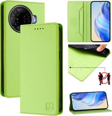 Produktbild von Lederhülle für Tecno Camon 30 Pro 5G Hülle Flip Brieftasche Kartenfächern Ständer Schutzhülle Grün