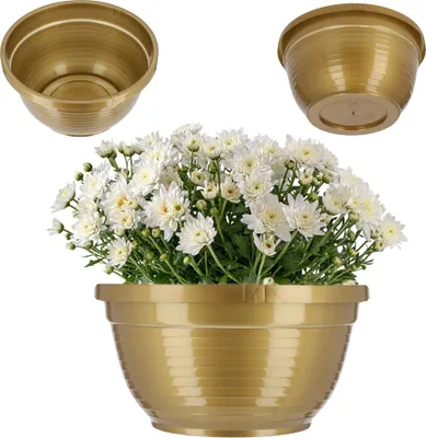Produktbild von Blumenschale für Friedhof - Pflanzschale aus Kunststoff - Für Grabstein - XXL - Gold