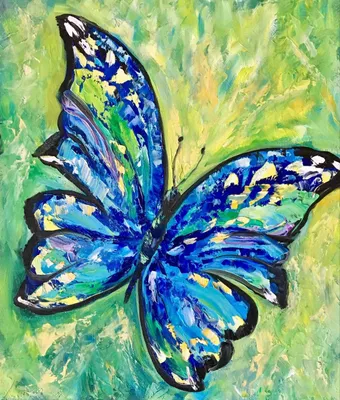 Produktbild von "Malen nach Zahlen: Blauer Schmetterling auf der Wiese, 50x40 cm, auf Leinwand, kreativ."