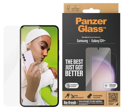 Produktbild von PanzerGlass ® Displayschutz Samsung Galaxy S24+ | Ultra-Wide Fit m. EasyAligner, Samsung, Samsung - Galaxy S24 Plus, Trockene Anwendung, Kratzresistent, Schockresistent, Transparent, 1 Stück(e)