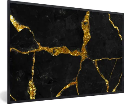 Produktbild von MuchoWow® Gerahmtes Poster Marmor - Gold - Schwarz - Marmoroptik - Glitter 30x20 cm - Poster mit Schwarzem Bilderrahmen Wandposter Rahmen Foto Bilder - Kunstdruck - Bild-Poster