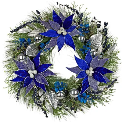 Künstliche Weihnachtskranz 61 cm Blau mit Beeren und Blättern