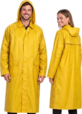 Imagen del producto de Chaquetas impermeables para hombre, abrigos largos impermeables, para uso en exteriores, ropa de lluvia reutilizable con capucha