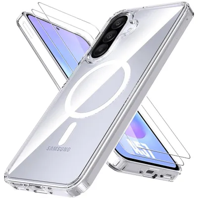 Image de Coque + 2 Verres Trempés pour Samsung Galaxy A57 5G, Protection Antichoc avec Anneau Magnétique