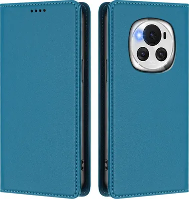 Produktbild von Handyhülle für Honor Magic6, Kunstleder Klapphülle Stoßfeste Magnetische Hülle mit Ständer Blau