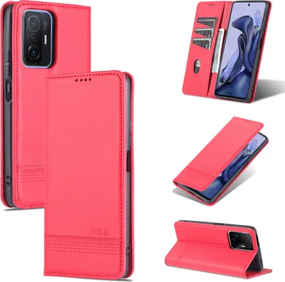 Obrázek produktu pro Xiaomi Mi 11T Leather Case, Flip Cover Wallet Case Magnetic Closure Stand Protective Case pro Xiaomi Mi 11T / Mi 11T Pro Pink