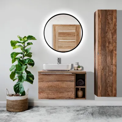 Produktbild von Badmöbel Set in Vintage Oak Eiche PUEBLA-56 Spiegel mit LED-Beleuchtung, B/H/T 130/200/46 cm