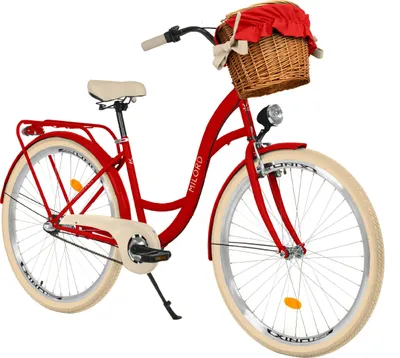 Produktbild von Milord Komfort Fahrrad Mit Weidenkorb Damenfahrrad, 26 Zoll, Rot, 3 Gang Shimano