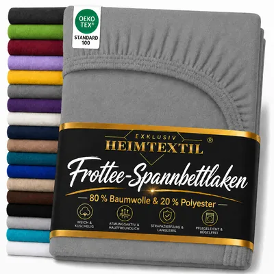 Produktbild von EXKLUSIV HEIMTEXTIL Frottee Spannbettlaken 200 x 220 cm Anthrazit 80% Baumwolle 20% Polyester Bed-Sheet Bettlaken Spannbetttuch Topper Leinentuch