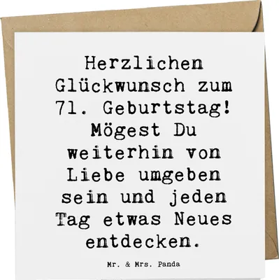 Produktbild von Mr. & Mrs. Panda Klappkarte Spruch 71. Geburtstag Freude - Weiß - Geschenk, beste Wünsche, doppelkarte, Grußkarte, Geschenkideen, anlasskarte, Glückwunschkarte, faltkarte