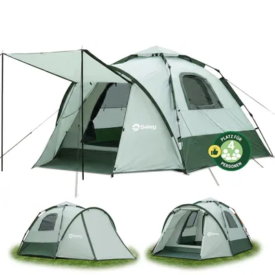 Produktbild von Sekey Kuppelzelt 4 Personen mit Vorzelt & Markise, Pop Up Campingzelt, Wasserdicht PU3000 mm, UPF 50+, Familienzelt