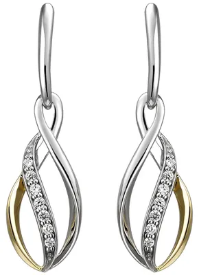 Produktbild von Ohrhänger aus 925 Silber bicolor vergoldet mit 14 Zirkonia Ohrringe Ohrschmuck