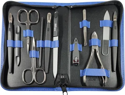 Produktbild von 12teiliges Solingen* Maniküre Set mit Leder-Etui Nagelpflege,  Blau