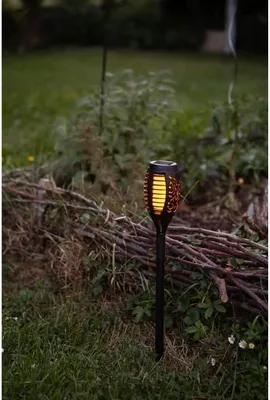 Zdjęcie produktu dla Lampa Solarna Ogrodowa, Efekt Płomienia, 12 LED Bursztynowych, Ø 7,3cm H47cm, Żywica, GALIX
