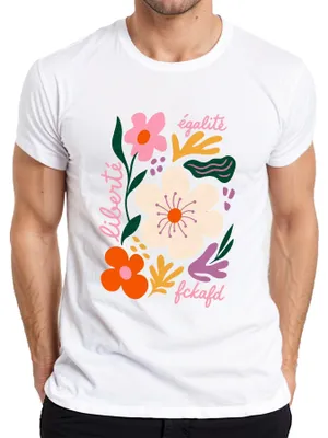 Produktbild von Liberté Égalité Fckafd Blumen Freiheit Statement Sarkasmus Floral Herren T-Shirt, Weiß, M