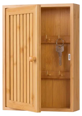 Immagine prodotto di Portachiavi Relaxdays, bambù, 8 ganci, modello A, A x L x P: 27 x 19,5 x 6 cm, ingresso, da parete, armadietto portachiavi, naturale