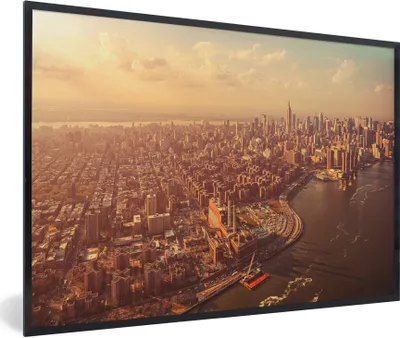 Produktbild von MuchoWow® Gerahmtes Poster New York - Skyline - Gold 90x60 cm - Poster mit Schwarzem Bilderrahmen Wandposter Rahmen Foto Bilder - Fotorahmen - Foto-Plakat