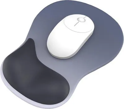 Produktbild von Ergonomische muismat mit Unterarmstütze - weicher Stoff - erhöhte Gelkurve - blau- dunkelgrau - Unterarmstütze - bequem