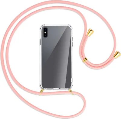 Produktbild von Handykette Backcover-Schutzhülle mit Band (Metall goldfarben) für Apple iPhone XS Max - rosa