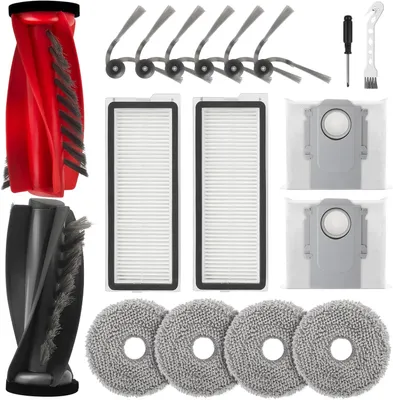 Produktbild von 18 Stück Zubehör für Roborock Qrevo Edge S5A,Qrevo S5V,Qrevo Curv,Qrevo Curve,Qrevo Curv S5X,Qrevo Edge Staubsauger, 1 Paar Hauptbürsten, 6 Seitenbürsten,2 Filter,4 Lappen,2 Staubbeutel,1 Bürste
