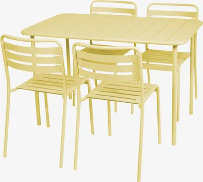 Produktbild von sweeek - Gartentisch + 4 Stühle aus Stahl - Gelb