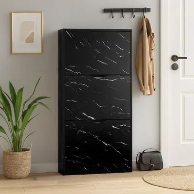 Produktbild von Milton Oldbrook Schuhschrank Prato - 3 Ebenen - bis zu 18 Paar Schuhe - 60x24x119cm - Marmoroptik Schwarz