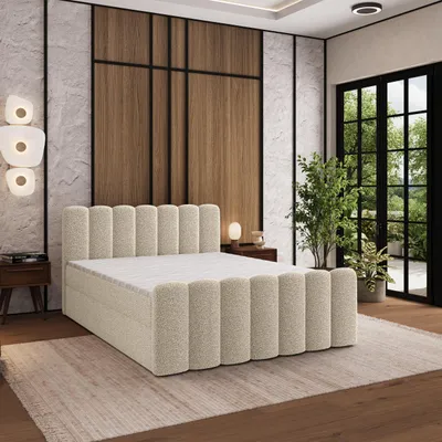 Produktbild von Masseno Boxspringbett CELLA 160x200 cm Komplett-Set mit Bonell Matratze und Topper, Polsterbett mit Bettkästen -Creme, QUELLE 02