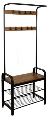 Garderobe mit Schuhregal, 3 Ebenen, 9 Haken, 72x34x183 cm