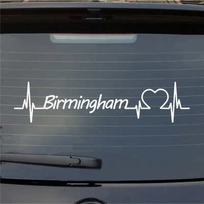 Produktbild von Heckscheibenaufkleber Birmingham Herzschlag Puls Stadt Liebe 55x13 cm Weiss Matt Auto Aufkleber Sticker