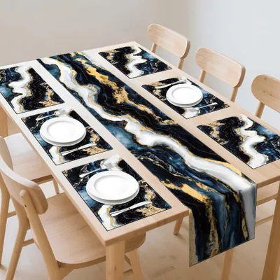 Tischläufer-Set 6-tlg, Marmor-Design, 33x183 cm + 6 Platzsets 30x45 cm