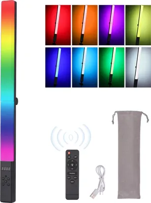 Produktbild von 20 W RGB-LED-Roehrenleuchten, faltbar, mit Leuchtstabgriff, LED-Licht, 3200 KšC5500 K, Farbtemperatur, dimmbar, 114 Perlen, 9 Lichteffekte, Typ-C-betrieben, unterstuetzt kabellose Steuerung mit Fernbedienung