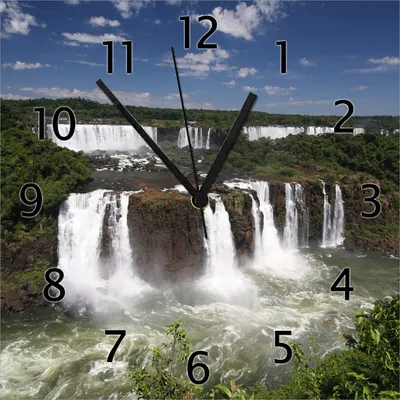 Produktbild von Wallario Design Wanduhr Iguazu-Wasserfälle aus Echtglas, Größe 30 x 30 cm