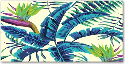 Produktbild von Tulup Glas-Bild -140x70- Wandkunst Dekorative Wand für Küche & Wohnzimmer - Blumen & Pflanzen - Tropische Blätter - Blau
