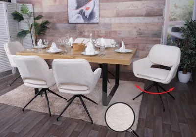 Produktbild von 6er-Set Esszimmerstuhl HWC-N74, Küchenstuhl, drehbar Auto-Return, Stoff Chenille (490g/m²)   creme