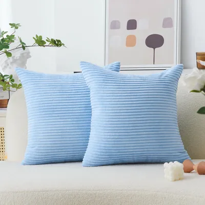 Cord-Kissenbezug 50x50 cm, 2er-Pack, hellblau