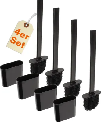 Produktbild von 4er Set Klobürste Silikon schwarz Wandmontage Silikon Toilettenbürste WC Bürste Klobürstenhalter ohne bohren WC Bürstengarnitur Toilettenbürste 4 Stück