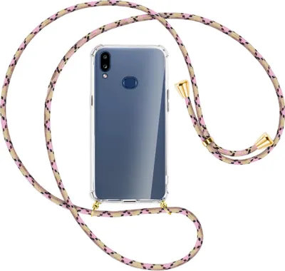 Produktbild von Handykette Backcover-Schutzhülle mit Band (Metall goldfarben) für Samsung Galaxy A10s - rosa Karo