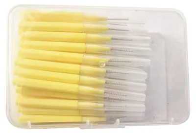 Produktbild von 40 Stück Zahnzwischenraumbürsten für Zahnspangen, 0,4 mm, ultrafein, weich, Zahnlücken-Reinigungswerkzeug für Erwachsene, Gelb