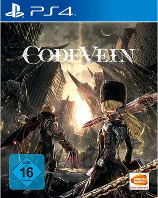 The cover art for the video game Code Vein, featuring two characters in a post-apocalyptic city.