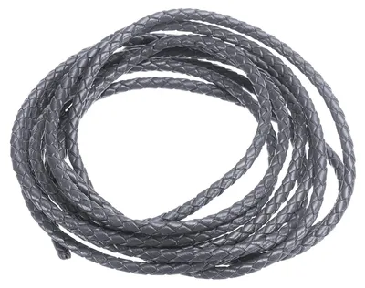 Produktbild von Rundes, geflochtenes Lederkordel, 2 Meter Länge, 3 mm Dicke, dunkelgrau, für Schmuck und DIY-Projekte
